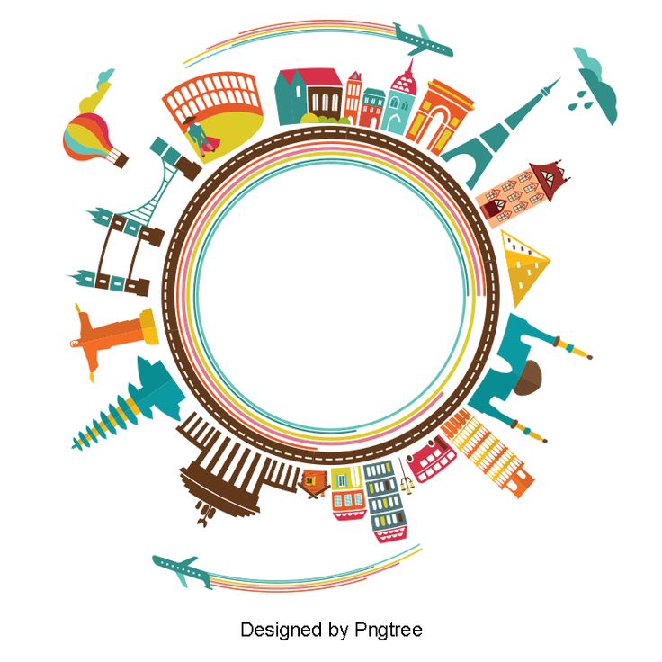 an image of a round frame with different types of travel and attractions around the world