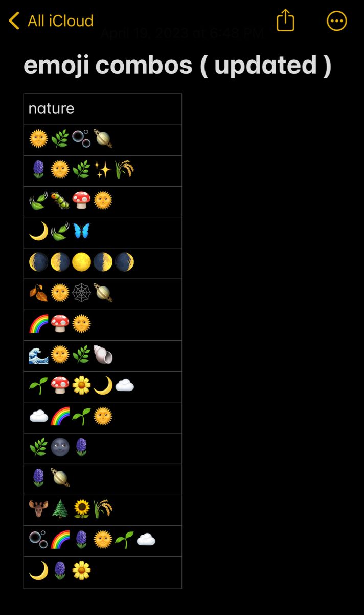 the emoji combos updated list is shown in this screenshot from an iphone