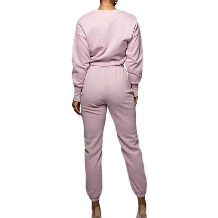 Pink Wrap V Neck Crop Hoodie and Pant Set Winter Joggers With Elastic Cuffs For Loungewear, Fall Long Sleeve Sweats With Elastic Waistband, Hooded Sweats With Ribbed Waistband For Loungewear, Spring Cotton Tracksuit With Pockets, Winter Tracksuit With Ribbed Waistband For Loungewear, Cozy Cotton Tracksuit For Fall, Fall Leisure Tracksuit With Pockets, Athleisure Tracksuit With Elastic Waistband For Winter, Winter Athleisure Tracksuit With Elastic Waistband