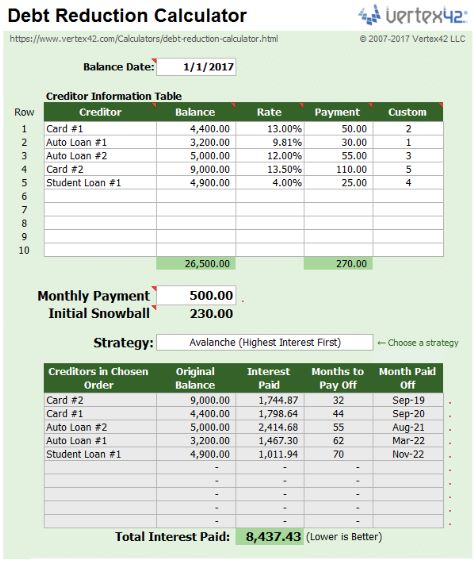 the debt reducer calculator is shown in this screenshoter image,