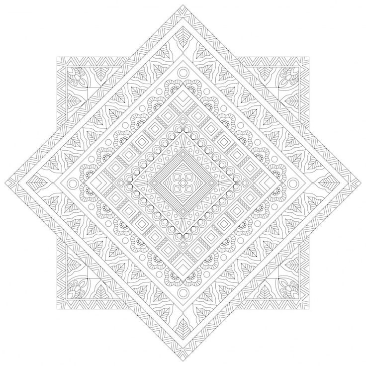 a black and white drawing of a square design with an intricate pattern in the middle