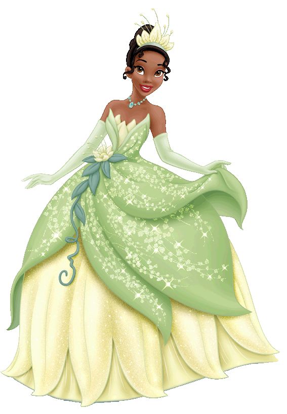 the princess and the frog is wearing a green dress with white flowers on it's skirt