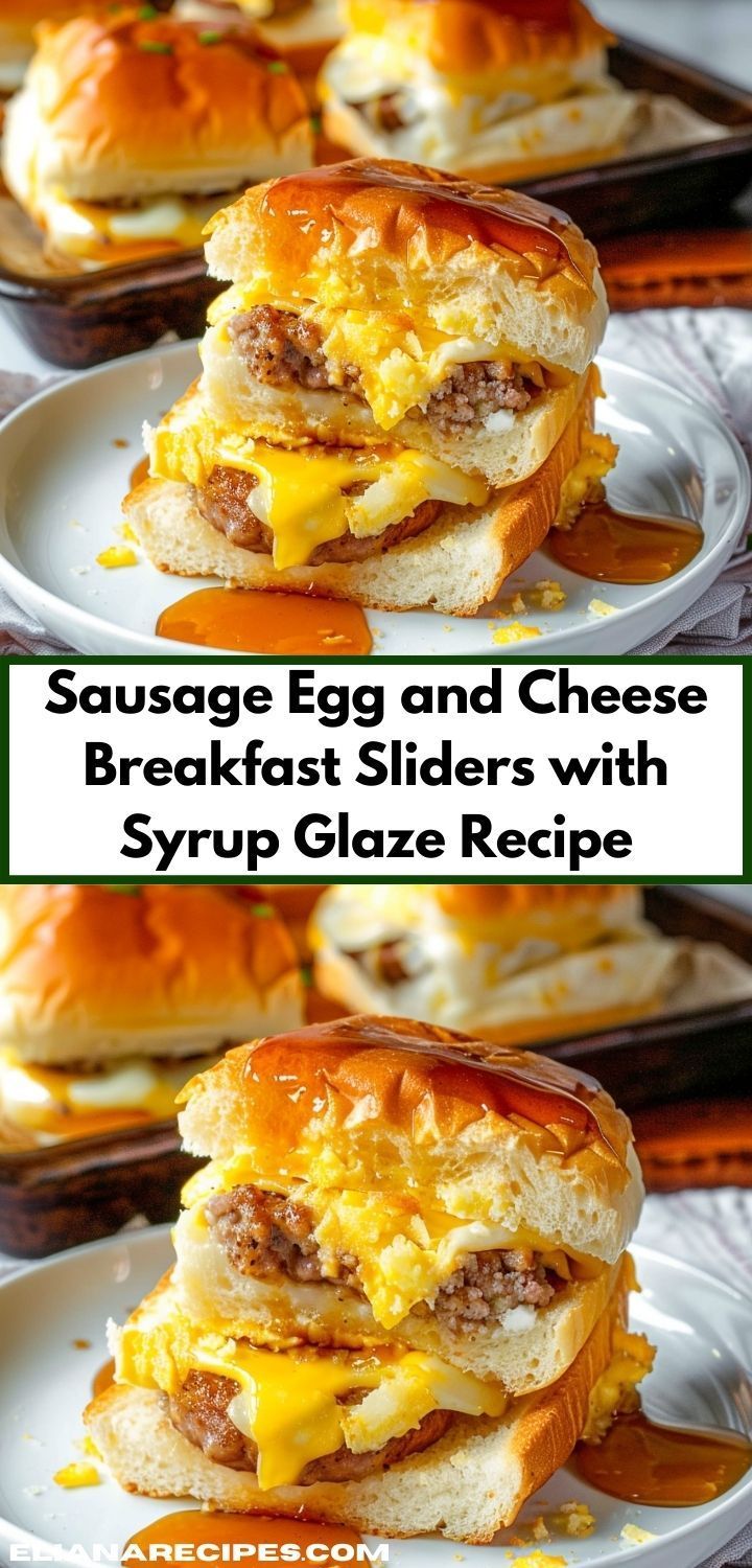 sausage egg and cheese breakfast sliders with syrup glaze recipe on a white plate