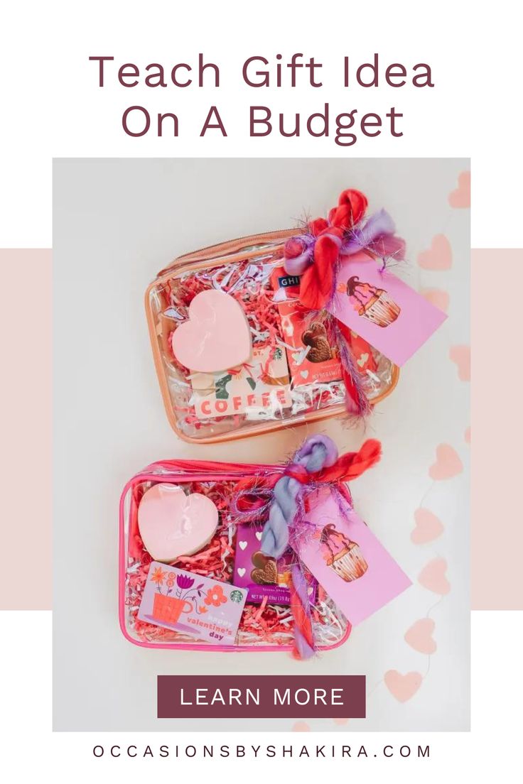 two pink suitcases with the words teach gift idea on a budget, and an image of