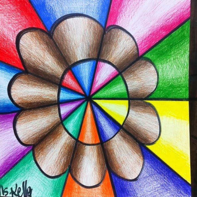 a drawing of a multicolored flower