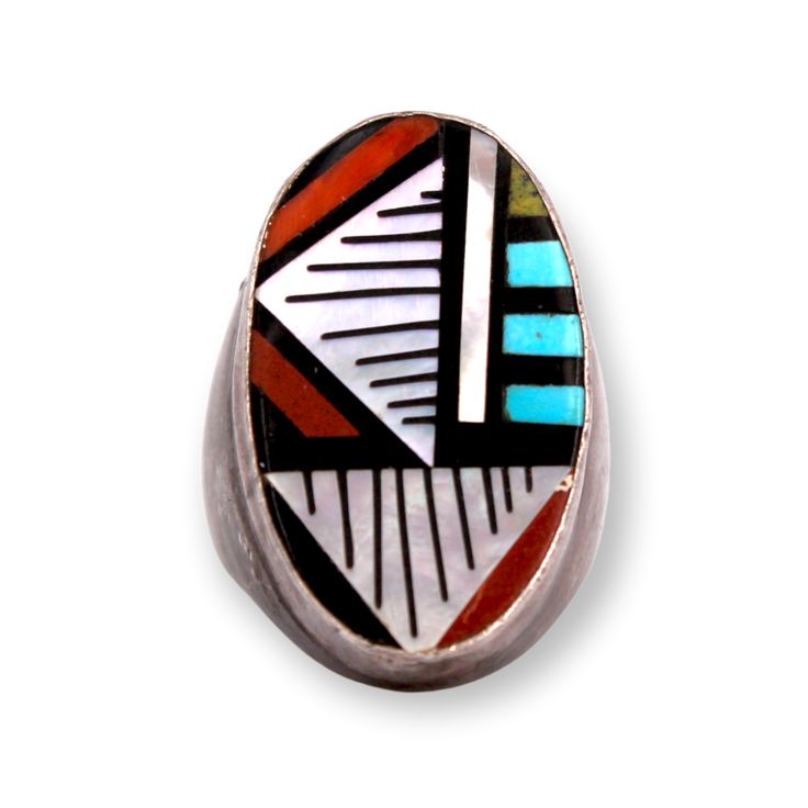 Sterling silver and multiple stone inlay zuni ring size, 11. Unique Multicolor Rings With Polished Finish, Modern Silver Rings With Inlay, Modern Silver Ring With Inlay, Unique Silver Ring With Inlay, Unique Oval Rings With Inlay, Multicolor Inlay Ring Jewelry, Multicolor Inlaid Ring Jewelry, Multicolor Oval Inlay Rings, Oval Multicolor Rings With Inlay