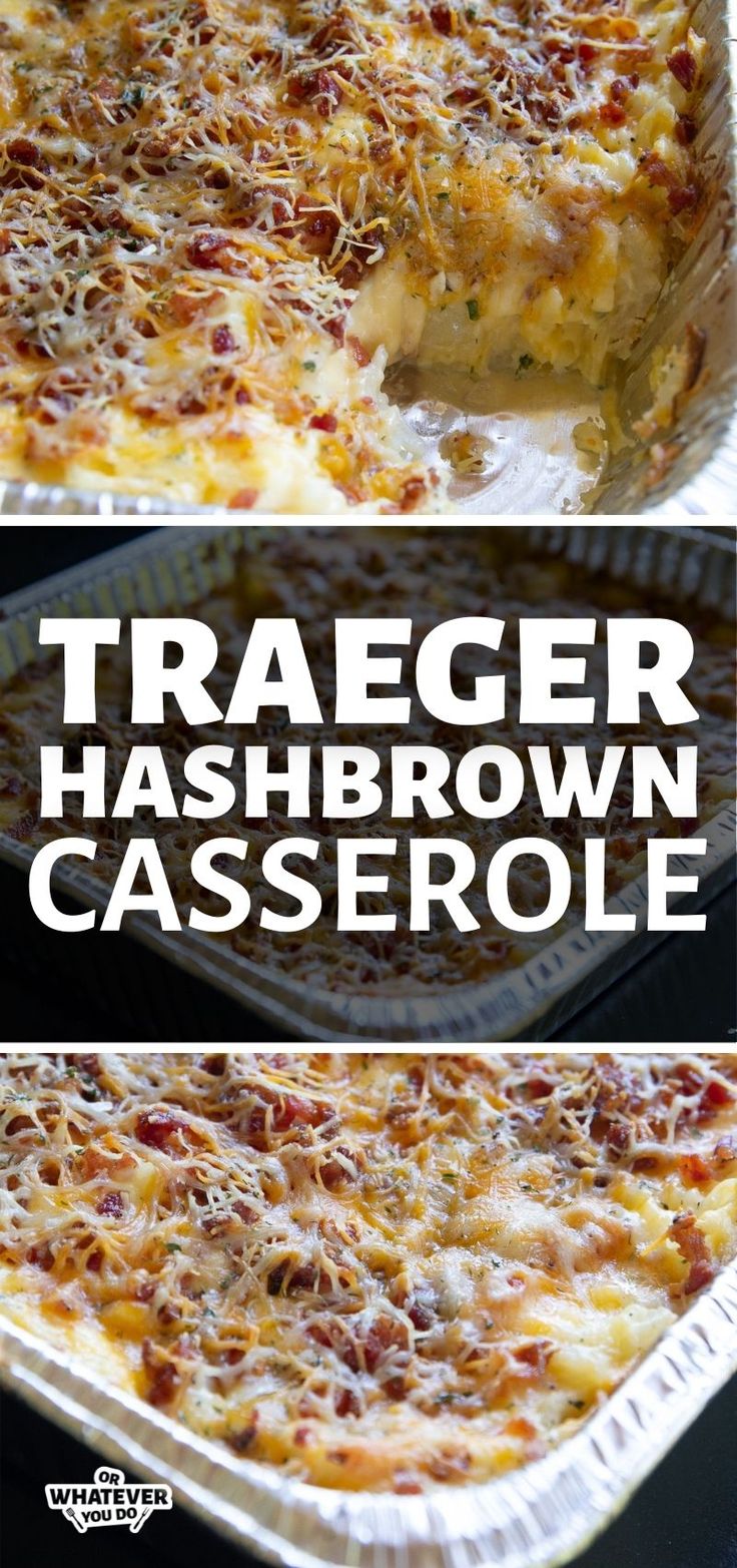 a casserole dish with hashbrown and cheese on top in a pan