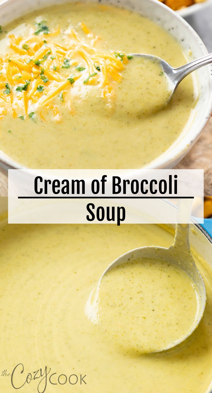 creamy broccoli soup in a bowl with a silver spoon and shredded cheese Creamed Broccoli Soup, Creme Of Broccoli Soup Recipes, Best Brothy Soups, Side Dish Soups, Soup Liquid Diet, How To Make Cream Of Broccoli Soup, Cream Of Brockley Soup, Pure Soup Recipes, Cream If Broccoli Soup