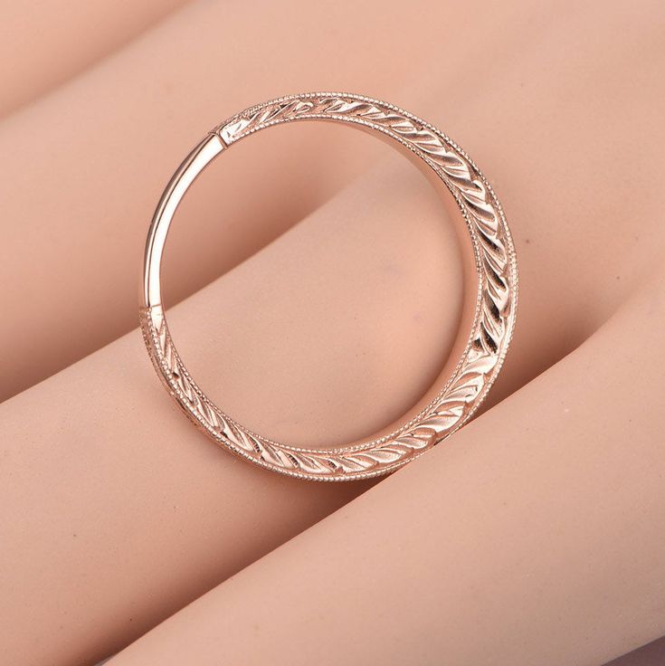 solid 14k rose gold wedding band,filigree eternity ring,floral milgrain engagement ring,stacking matching band,anniversary ring 1pcs Matching band: Milgrain filigree one band width(bottom):1.68mm band width(top):2.15mm This ring can be matched with other wedding band. See the matching band please visit: https://www.etsy.com/shop/PENNIjewel?ref=listing-shop2-all-items-count%C2%A7ion_id&section_id=19051113 More style ring you can find in our shop: https://www.etsy.com/shop/PENNIjewel?ref=conde Engagement Ring Stacking, Milgrain Engagement Ring, Celtic Wedding Bands, Rose Gold Wedding Band, Vintage Style Engagement Rings, Rings Unique, Rose Gold Wedding Bands, Ring Stacking, Rose Engagement Ring