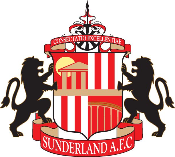 the logo for sanderland ac, which has two lions and a shield on it