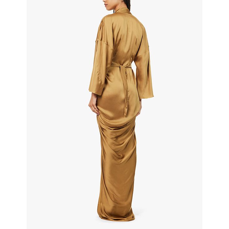 Find RICK OWENS Wrap-front V-neck Satin Maxi Dress 12 on Editorialist. Rick Owens satin maxi dress61% acetate, 39% viscoseSelf-tie fasteningRegular fit, V-neckline, dropped shoulders, long sleeves, wrap-around designSpecialist dry cleanMade in ItalyTrue to sizeSize UK 8: length 64in / 162.5cmModel is 5ft 10in/1.78m and wears a size UK 8Midweight, non-stretch Dress 12, Satin Maxi, Satin Maxi Dress, Rick Owens, Drop Shoulder, Honey, Long Sleeves, Maxi Dress, Satin