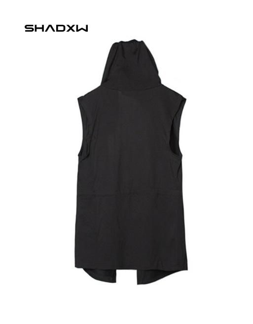 Black sleeveless jacket Sleeveless Outerwear For Fall Streetwear, Sleeveless Fall Outerwear For Streetwear, Edgy Streetwear Vest For Spring, Casual Hooded Vest Outerwear, Fitted Urban Vest For Streetwear, Urban Fitted Sleeveless Vest, Techwear Stretch Outerwear For Streetwear, Fitted Sleeveless Urban Vest, Stretch Techwear Outerwear For Streetwear