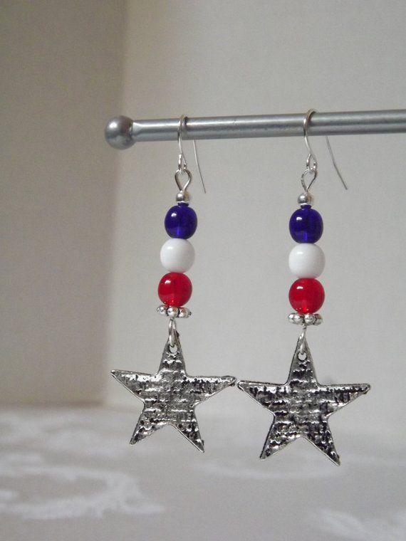 red, white and blue stars dangle earrings