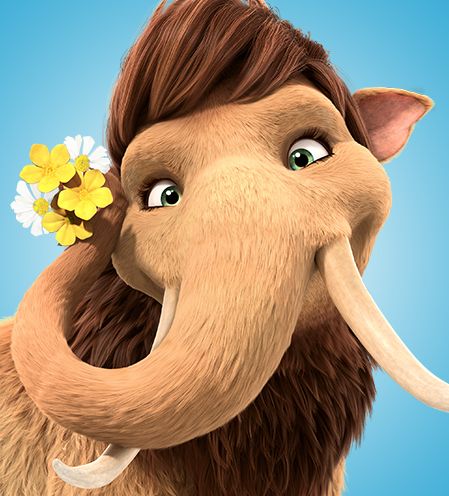 the woolly mammoth is holding a flower in its mouth and looking up into the sky