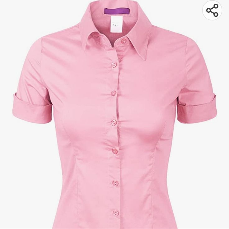 Button Front Pink Blouse. Never Worn. B1 Fitted Solid Color Blouse With Placket, Fitted Short Sleeve Blouse With Buttons, Fitted Button-up Blouse With Placket, Fitted Blouse With Placket, Pink Fitted Shirt With Buttons, Fitted Pink Shirt With Buttons, Feminine Fitted Short Sleeve Shirt, Fitted Short Sleeve Feminine Shirt, Fitted Collared Blouse With Buttons