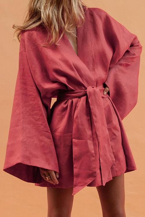 Mode Kimono, Belted Robe, Casual Kimono, Flare Sleeve Dress, Womens Fall Dress, Cotton Linen Dresses, Kimono Cardigan, Kimono Dress, Komplette Outfits