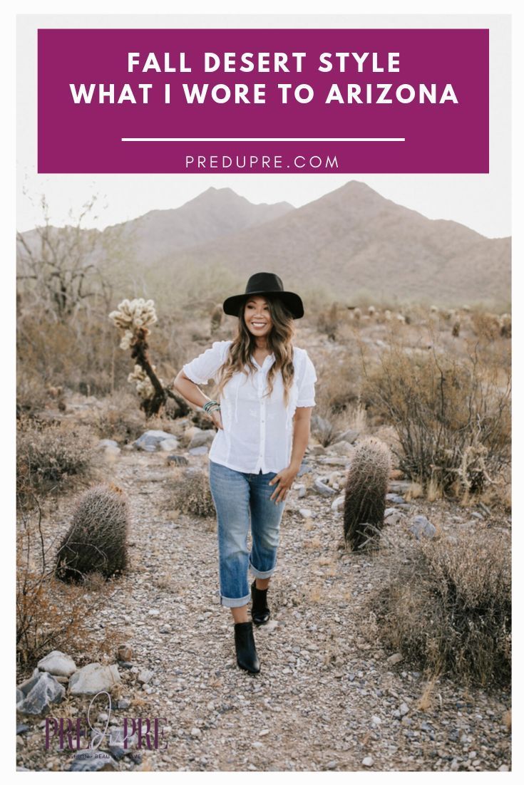 a woman walking through the desert with text overlay that reads fall desert style what i wore to arizona