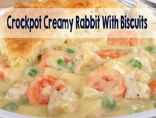 crockpot creamy rabbit with biscuits and peas