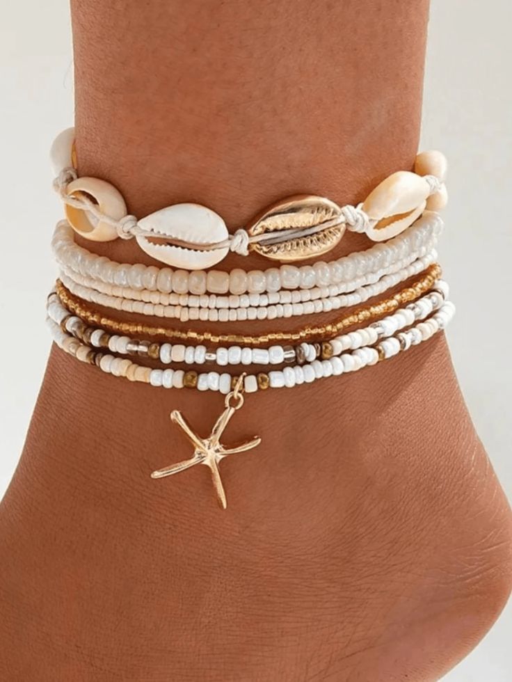 Summer Glow Up Tips, Coastal Outfits, Golden Poppy, Beaded Starfish, Beaded Ankle Bracelets, Summer Anklets, Beaded Ankle, Stella Marina, Ankle Jewelry