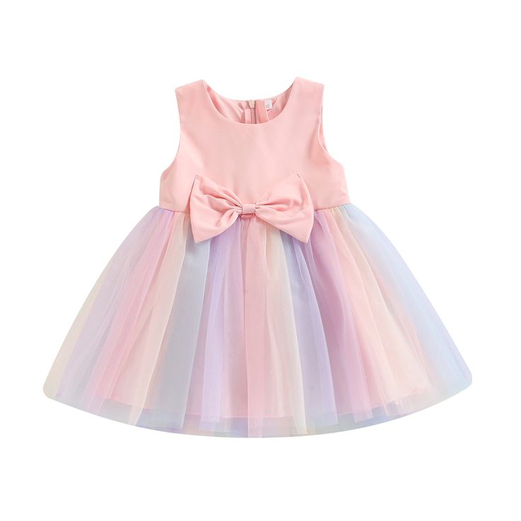 This gorgeous Rainbow dress features a big bow tie and a beautiful, pastell rainbow colored tulle skirt. You're little girl will feel like a fairy tale princess! Summer Princess Dress With Bow In Tulle, Summer Princess Dress With Bow And Tulle, Summer Tulle Princess Dress With Bow, Summer Princess Dress With Bow, Summer Princess Dress With Tulle And Bow, Sleeveless Tulle Tutu Dress With Bow, Spring Princess Dress With Bow For Dress-up, Princess Tutu Dress With Satin Bow, Playful Pink Tulle Princess Dress