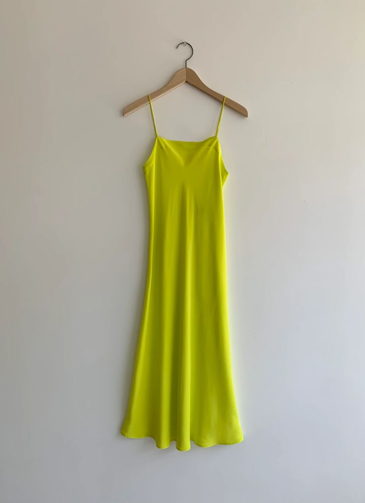 MIDI SILK SLIP | CHARTREUSE – Kamperett Camp Fashion, Fashion Now, Silk Slip, Silk Charmeuse, Straight Cut, Hip Length, Style Guides, Style Icons, Timeless Fashion