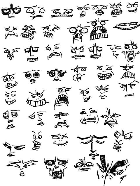 an image of various faces drawn in ink