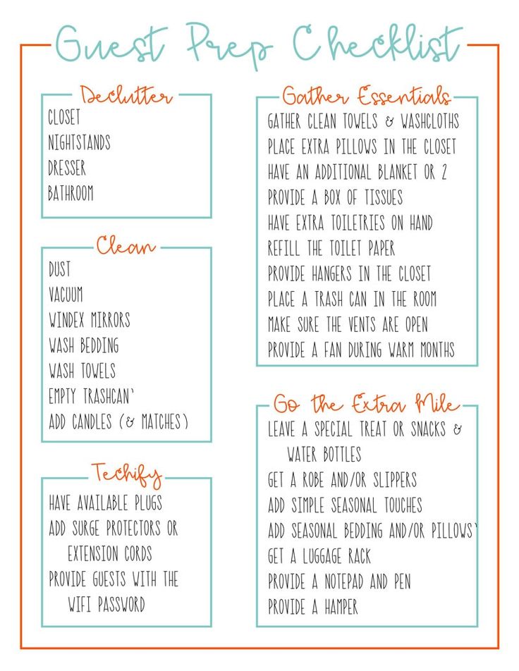 the guest prep checklist is shown in blue and orange