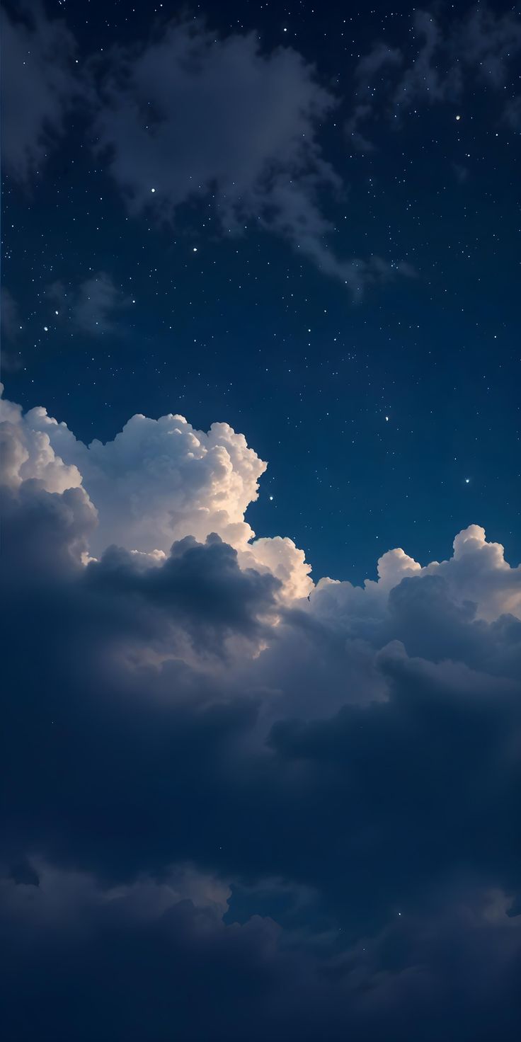 the night sky is full of stars and clouds