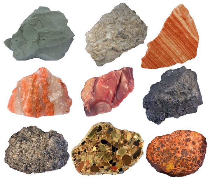 nine different types of rocks are shown in this image, each with different colors and shapes