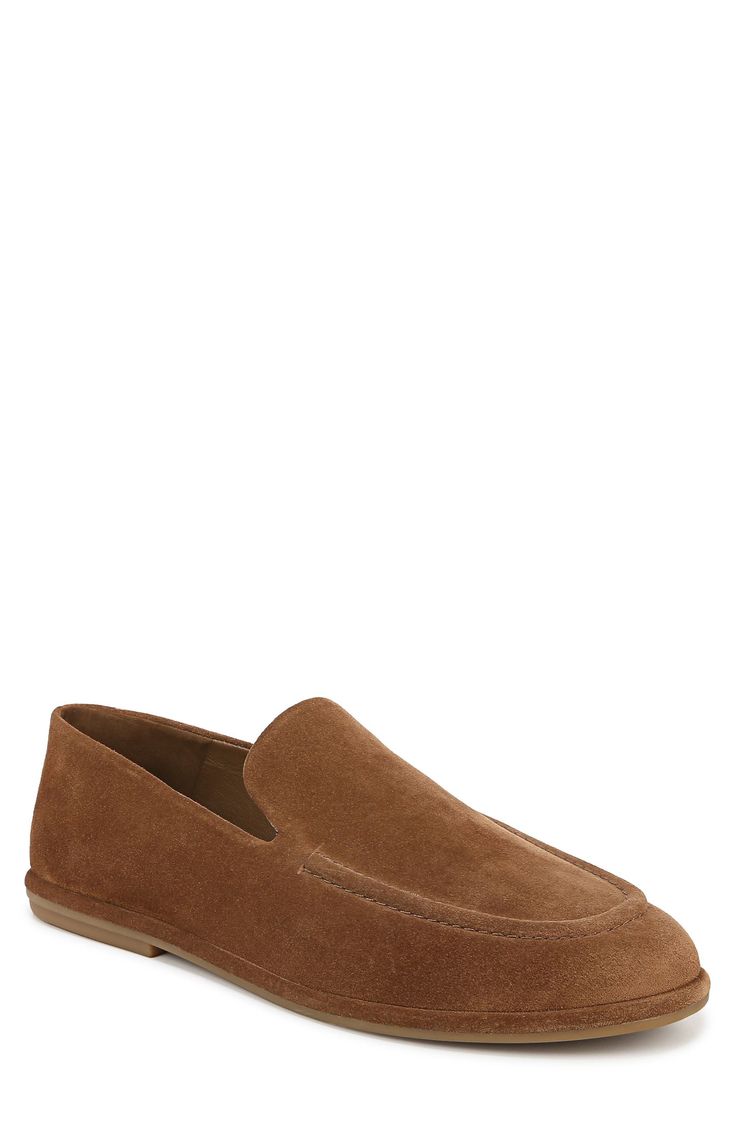 Simple details offer versatile styling of a sophisticated loafer shaped from supple suede. Leather upper and lining/rubber sole Imported Leather Working Group certified This product meets Nordstrom Responsible Sourcing and Manufacturing criteria: made with practices that meet higher environmental or social standards Loafer Shoes For Men, Mens Slip On Loafers, Slip On Dress, Slip On Espadrilles, Dress Loafers, Penny Loafers, Blue Suede, Leather Slip Ons, Brown Suede