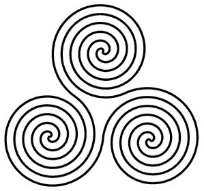 three spirals are shown in black and white