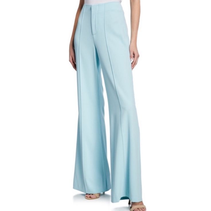 Nwt!! Light Blue Dylan High-Waist Wide-Leg Pants By Alice + Olivia. These Pants Have Never Been Worn And Still Has Tag Attached. Perfect Condition! The Alice + Olivia "Dylan" Pants Feature A Wide-Leg Silhouette For A Fluid And Lightweight Feel. Fitted With A High Waist And Sewn Pleats To The Legs, They Offer An Elegant Approach With Contemporary Style. Back Besom Pockets, Raised Seams, Hook/Zip Fly Closure. Polyester Shell/Lining. Measurements: Size - 2 11.4" Rise; 15.8" Back Rise; 35" Inseam. Elegant High-rise Wide Leg Pants For Workwear, Chic High-rise Spring Pants, Chic High Rise Spring Pants, Chic High Rise Pants For Spring, Chic Full Length Summer Pantsuit, Chic Full-length Summer Pantsuit, Chic Summer Full Length Pantsuit, Chic High Rise Wide Leg Pants, Chic High Rise Wide Leg Summer Pants