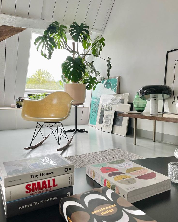 there is a table with some books on it