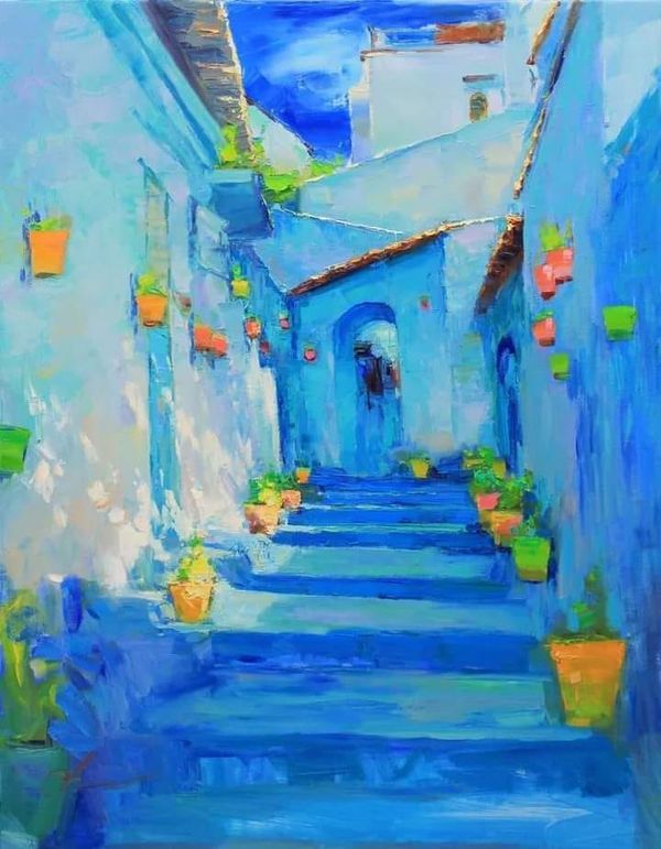 THE OTHER SIDE OF ART | Sergei Chernyakovsky (Ukrainian, born 1993) | Facebook Morocco Painting, Acrylic Painting Inspiration, Street Painting, Action Painting, Blue City, Unique Architecture, Original Landscape Painting, Original Landscape, Painting Oil