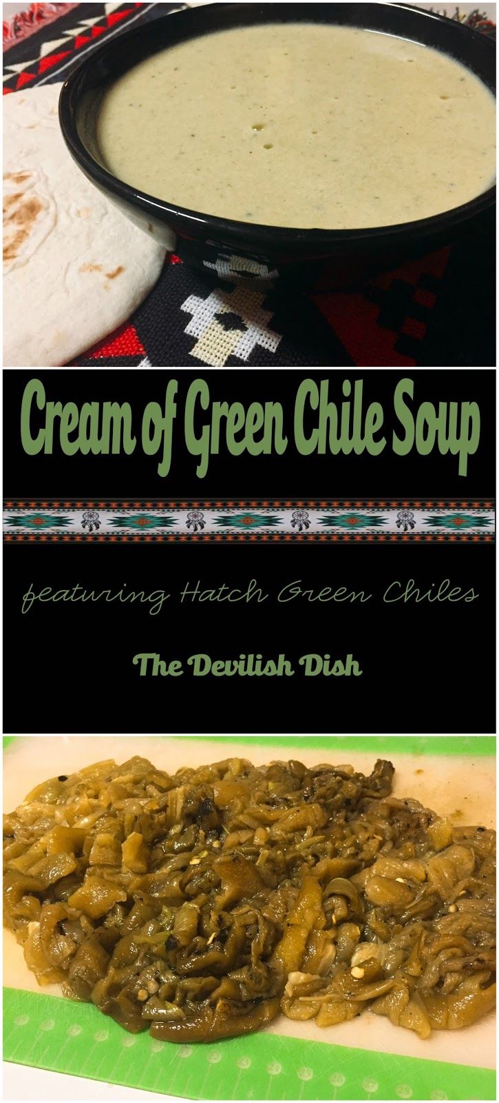 the cream of green chile soup is in a bowl