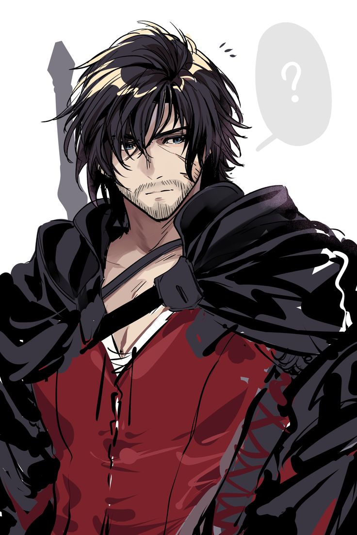 an anime character with black hair wearing a red shirt and holding a knife in his hand