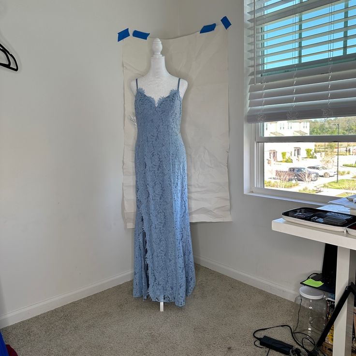 New With Tags & Never Been Worn Before. Size: Us 8 | Aus 12 | Uk 12 If You Like This, You’ll Love My Closet Bundle 3 Items To Get 20% Off Offers Are Always Welcome Fitted Blue Maxi Dress With Lace Trim, Blue Lace Dress With V-neck, Blue Lace Maxi Dress With Lace Trim, Blue Lace V-neck Maxi Dress, Baby Blue Maxi Dress, Long Wrap Dress, Drape Gowns, Fame And Partners, Low Back Dresses