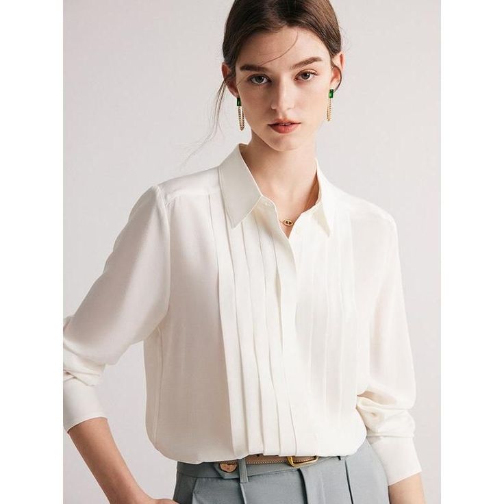 Discover Elegance and Comfort Introducing our exclusive Mulberry Silk Blouse, a must-have staple for every woman's wardrobe. This chic and elegant white shirt, designed with a sophisticated turn-down collar, is the epitome of style and comfort. Its versatile design makes it perfect for all seasons, offering an unmatched blend of luxury and practicality. Crafted from the finest 100% Mulberry silk, this blouse is a symbol of refined taste for the modern Office Lady. Exceptional Quality and Design Our blouse boasts a straight, regular fit, ensuring a flattering look for all body types. The single-breasted closure adds a classic touch, while the thin fabric thickness is ideal for comfortable all-day wear. The full-length sleeves and solid pattern type contribute to its timeless elegance. The n Classic Office Wear Blouse, Luxury Straight Elegant Jeans, Luxury Elegant Dress Shirt For Office Wear, Luxury Timeless Dress Shirt For Office, Luxury Blouse With Collar For Office Wear, Luxury Fitted Office Blouse, Luxury Timeless Office Dress Shirt, Luxury Classic Dress Shirt For Office, Luxury Modern Dress Shirt For Office Wear