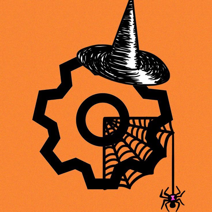 an orange background with a spider web and a witch's hat on top of it