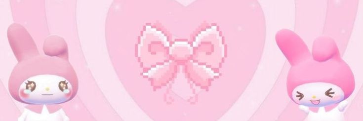 two cute little bunnies standing next to each other in front of a pink heart