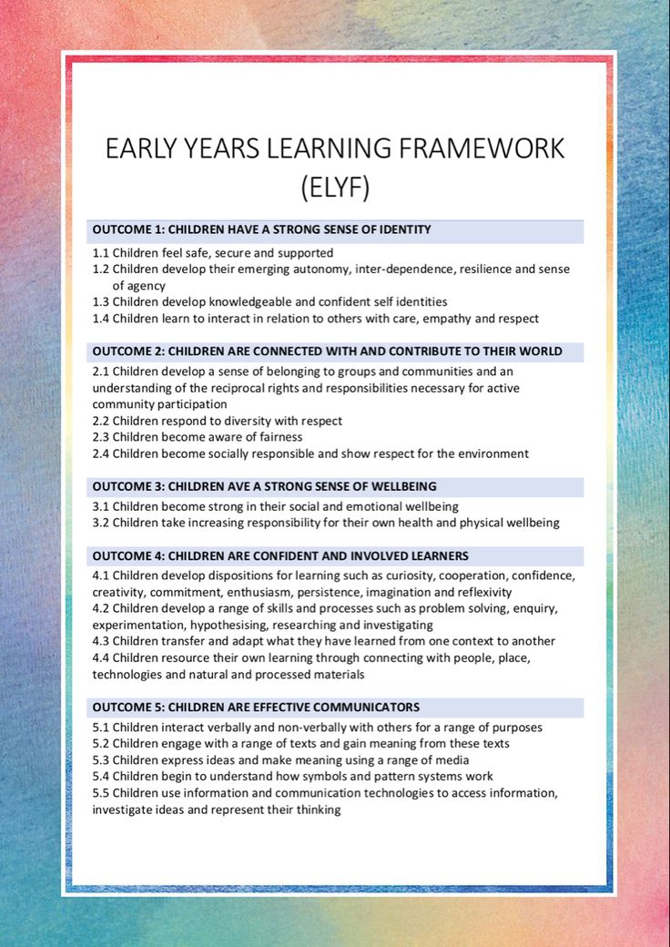 the early years learning framework is shown in blue and pink with white writing on it