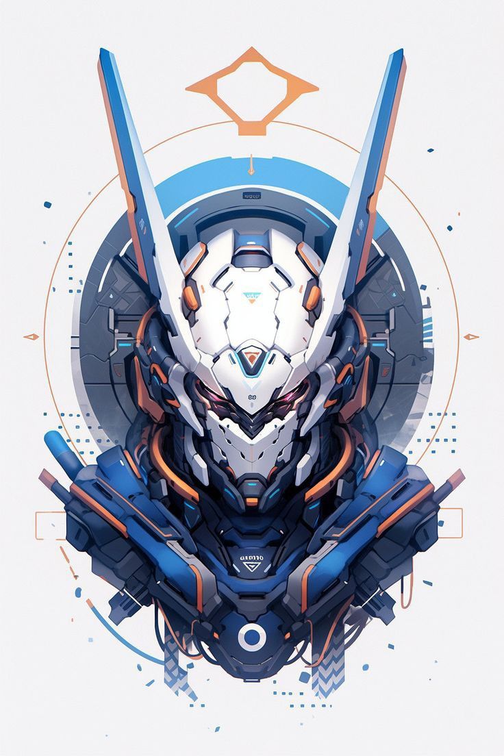 an abstract image of a robot with blue and orange accents