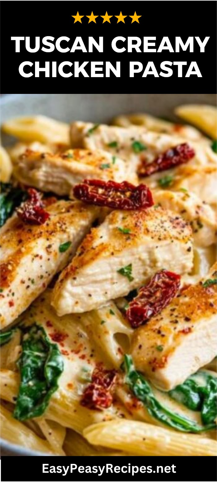 pasta with chicken, spinach and sun dried tomatoes in a creamy cream sauce recipe