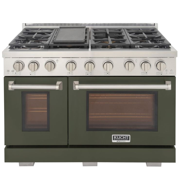 an oven with four burners and two doors