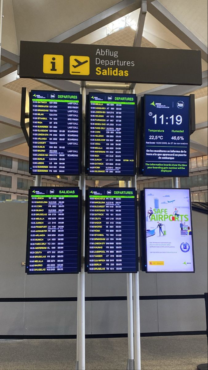 an airport sign showing the departure times for all passengers to arrive and leave their luggage