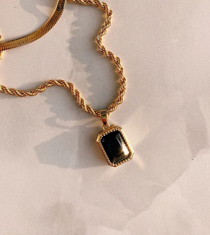 Genuine Black Onyx Necklace 18K Gold Plated Layered Trendy | Etsy Black Gemstone Necklace, Black Stone Necklace, Black Pendant Necklace, Necklace Birthstone, Black Onyx Necklace, Onyx Necklace, Onyx Gemstone, Black Pendant, Trendy Necklaces