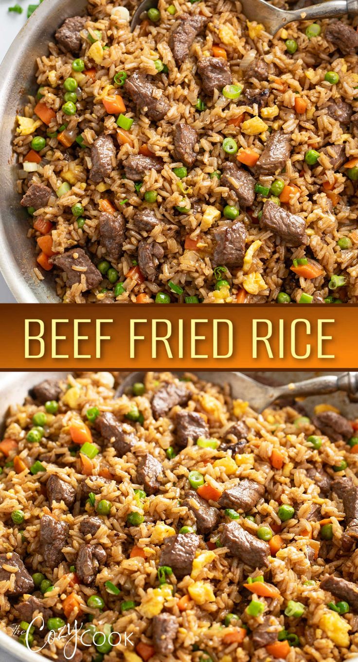 beef with fried rice and a mix of vegetables. Fried Rice Aesthetic, Beef Fried Rice Recipe, Rice With Vegetables, Flavorful Rice, Beef Fried Rice, Fried Rice Recipe Easy, Chinese Cooking Wine, Fluffy Eggs, Rice Side Dishes