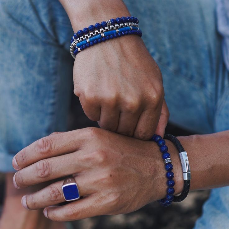 Handcrafted with stunning 8mm Lapis Lazuli, each bead radiates deep blue hues. A singular silver Maya David bead becomes the centerpiece, adding a touch of distinction to this bold and timeless piece. Sterling Silver Lapiz Lazuli 8mm Thickness Push Clasp Handcrafted in LA Lapis Lazuli: Wisdom, Protection, Intellectual Clarity, Emotional Healing Determining your bracelet size: Encircle your wrist with a flexible tape measure and record the measurement. Because of the larger bead size, add 3/4 to Pearl Jewelry Gift, Blue Lapis Lazuli, Stacked Jewelry, Blue Lapis, Silver Bead, Gold Collection, Emotional Healing, Tape Measure, Sterling Silver Bead