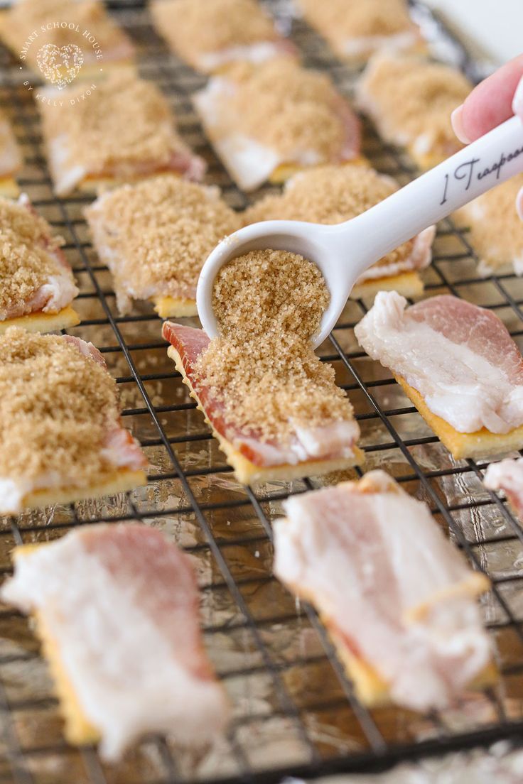 someone is using a spatula to dip some food on top of the other ones