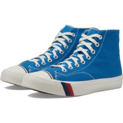 Pro-Keds Royal Hi Lace Up Cotton Sneakers With Rubber Sole For Sports, Blue Cotton Sneakers With Laces, Comfortable Cotton Sneakers For Sports, Blue Sporty High-top Sneakers With Cotton Material, Blue Canvas Sneakers With Cushioned Footbed, Blue Cotton Sneakers, Comfortable Cotton Canvas Sports Shoes, Casual Cotton High-top Sneakers For Sports, Comfortable Cotton Canvas Shoes For Sports